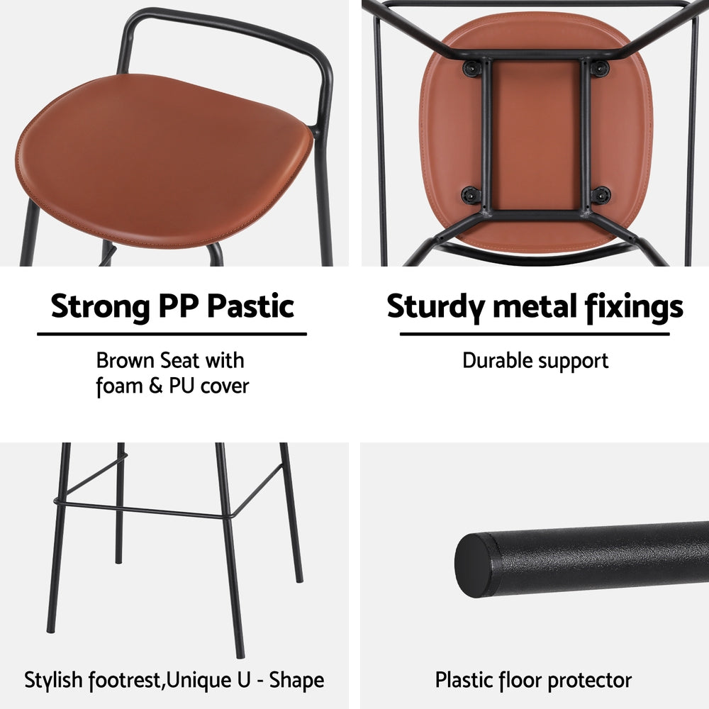 Set of 4 Sintra Bar Stools Kitchen Counter Dining Chair Metal - Brown
