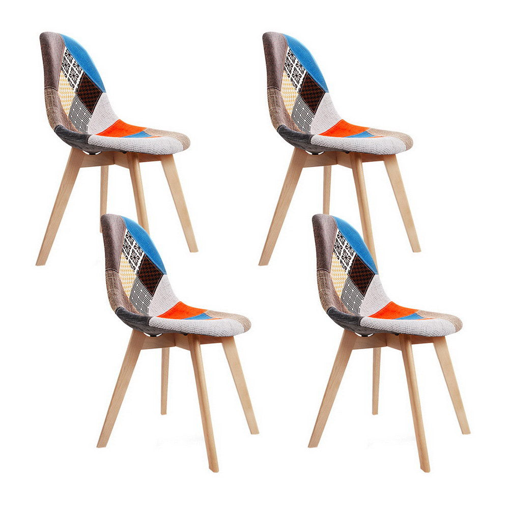 Ainsley Set of 4 Dining Chairs Fabric Retro Replica DSW - Multicolour