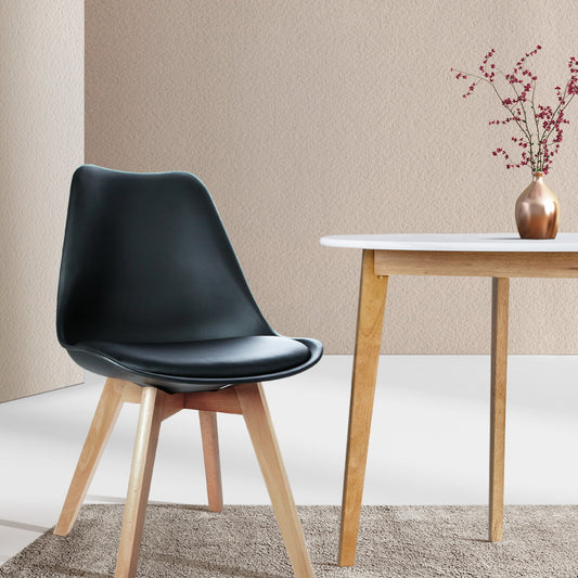 Empress Set of 4 Dining Chairs Leather Plastic Replica Wooden - Black