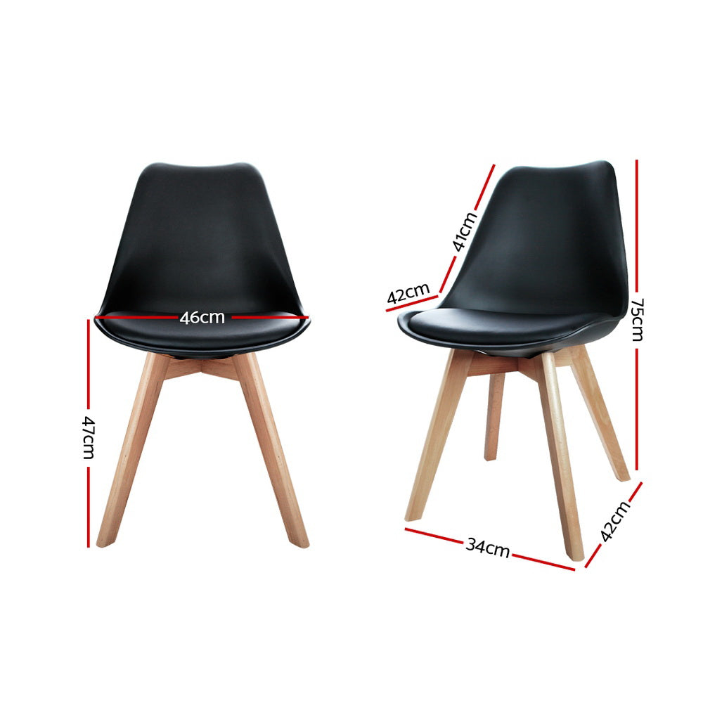 Empress Set of 4 Dining Chairs Leather Plastic Replica Wooden - Black