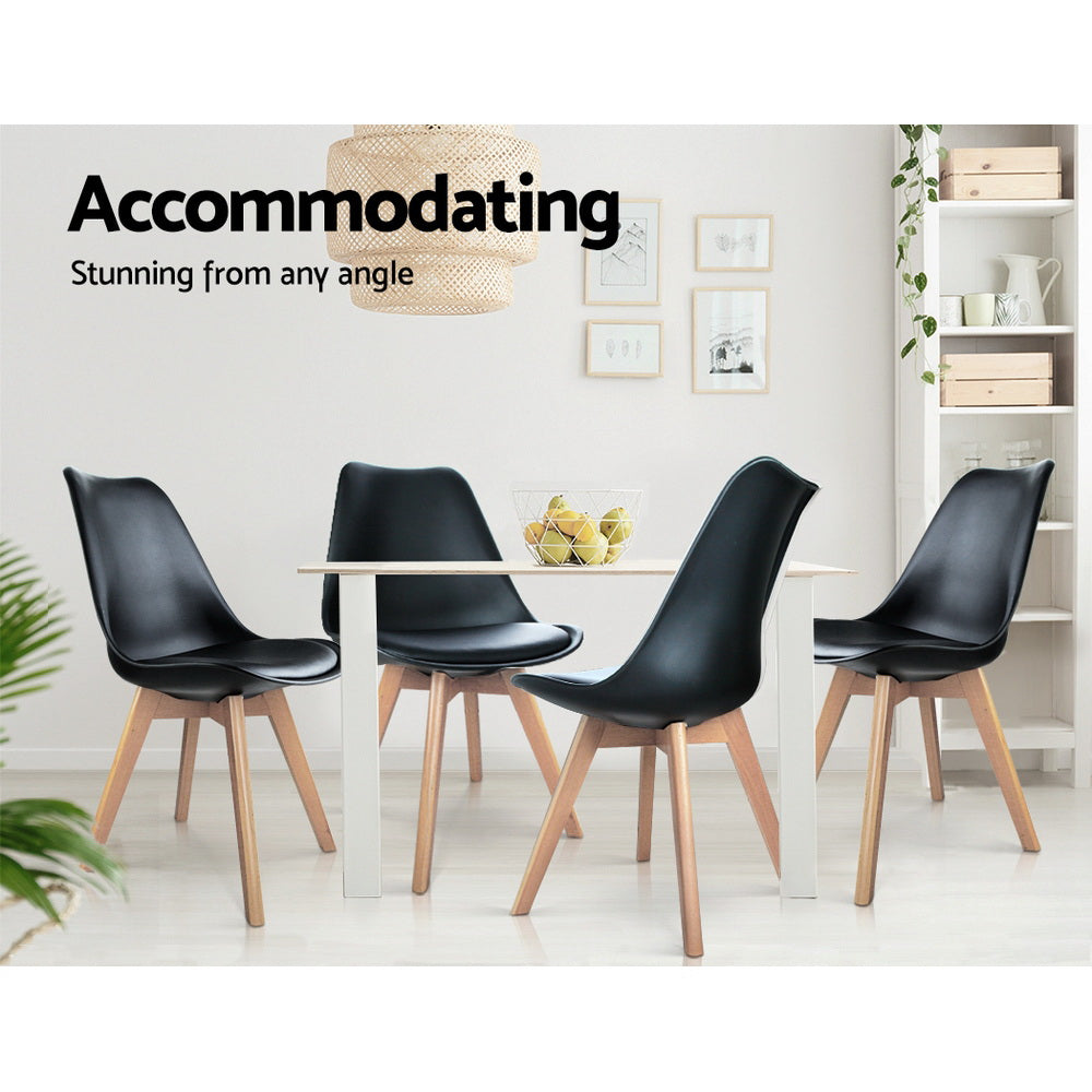 Empress Set of 4 Dining Chairs Leather Plastic Replica Wooden - Black