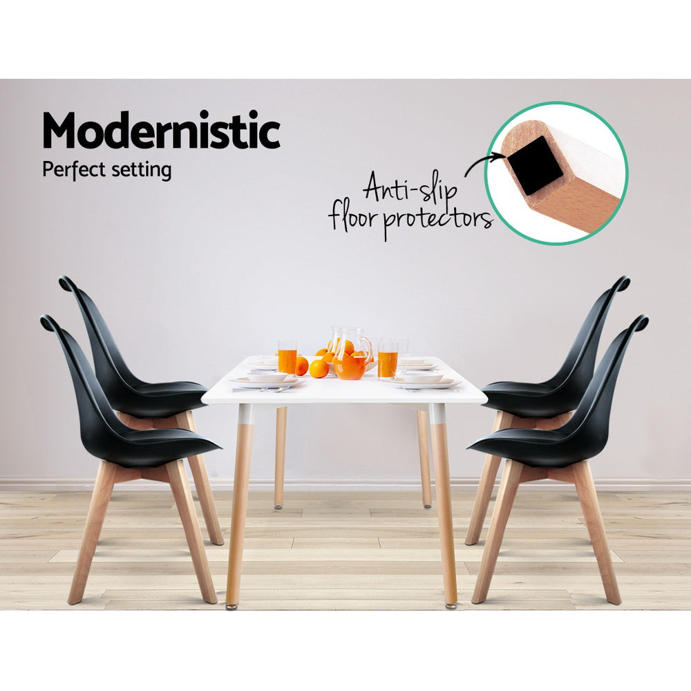 Empress Set of 4 Dining Chairs Leather Plastic Replica Wooden - Black