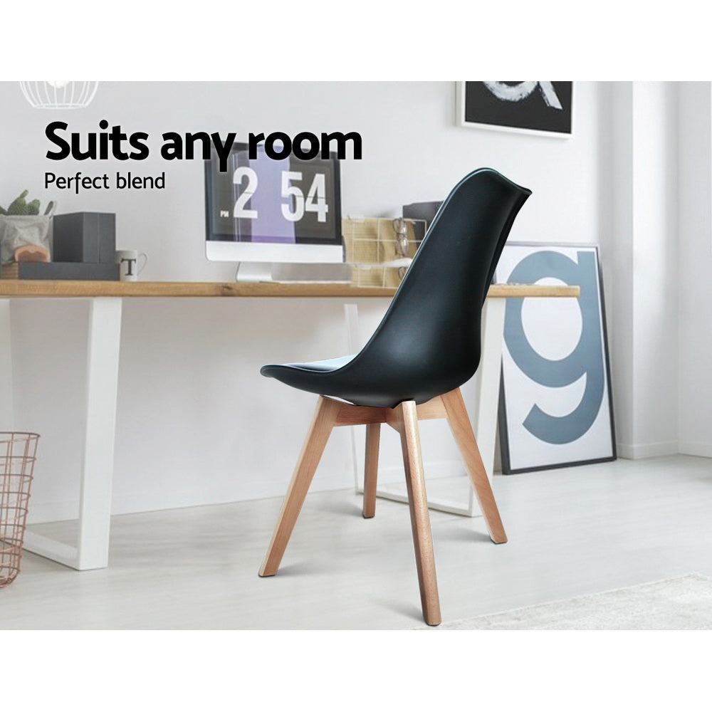 Empress Set of 4 Dining Chairs Leather Plastic Replica Wooden - Black