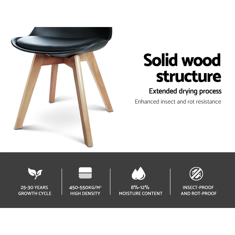 Empress Set of 4 Dining Chairs Leather Plastic Replica Wooden - Black