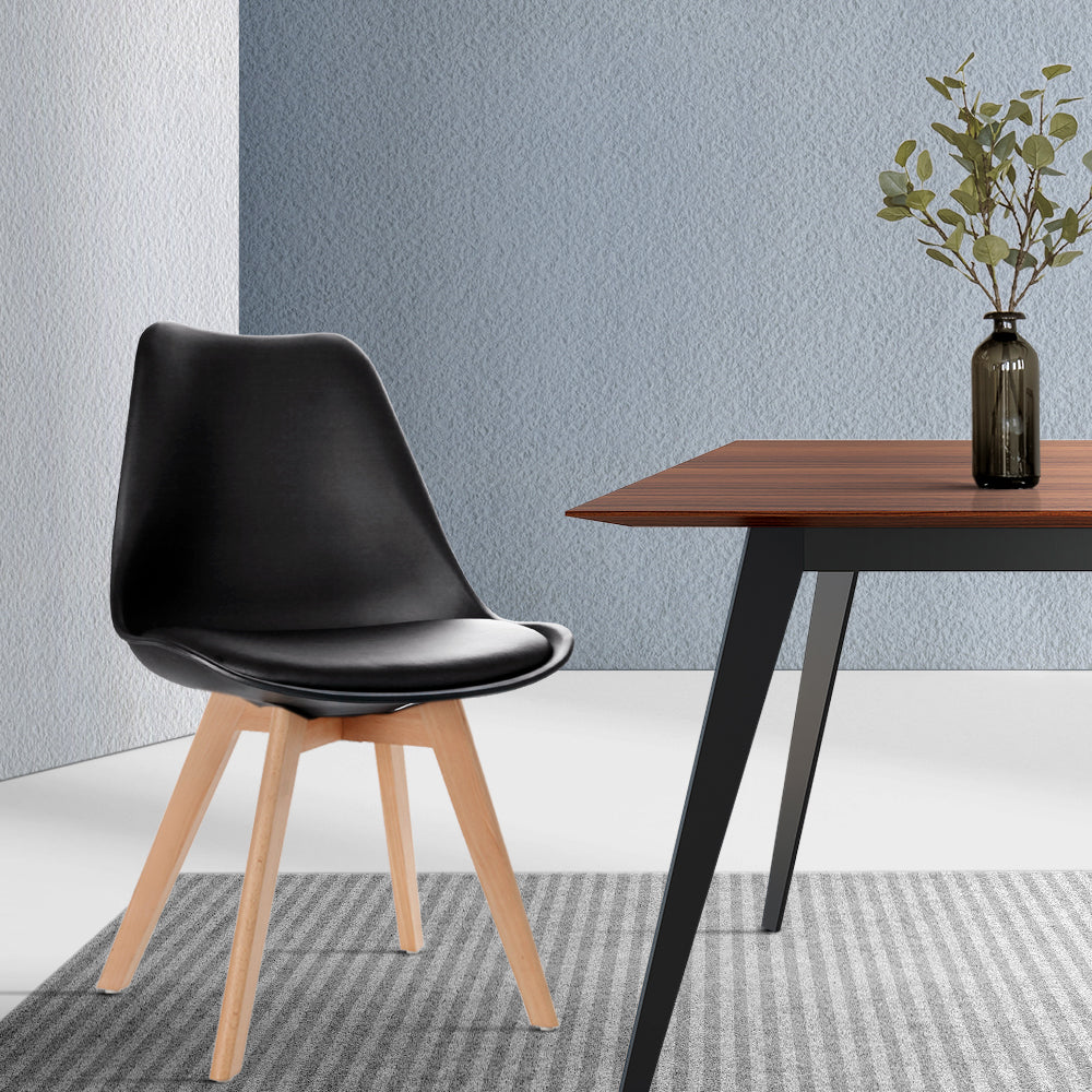 Empress Set of 4 Dining Chairs Leather Plastic Replica Wooden - Black