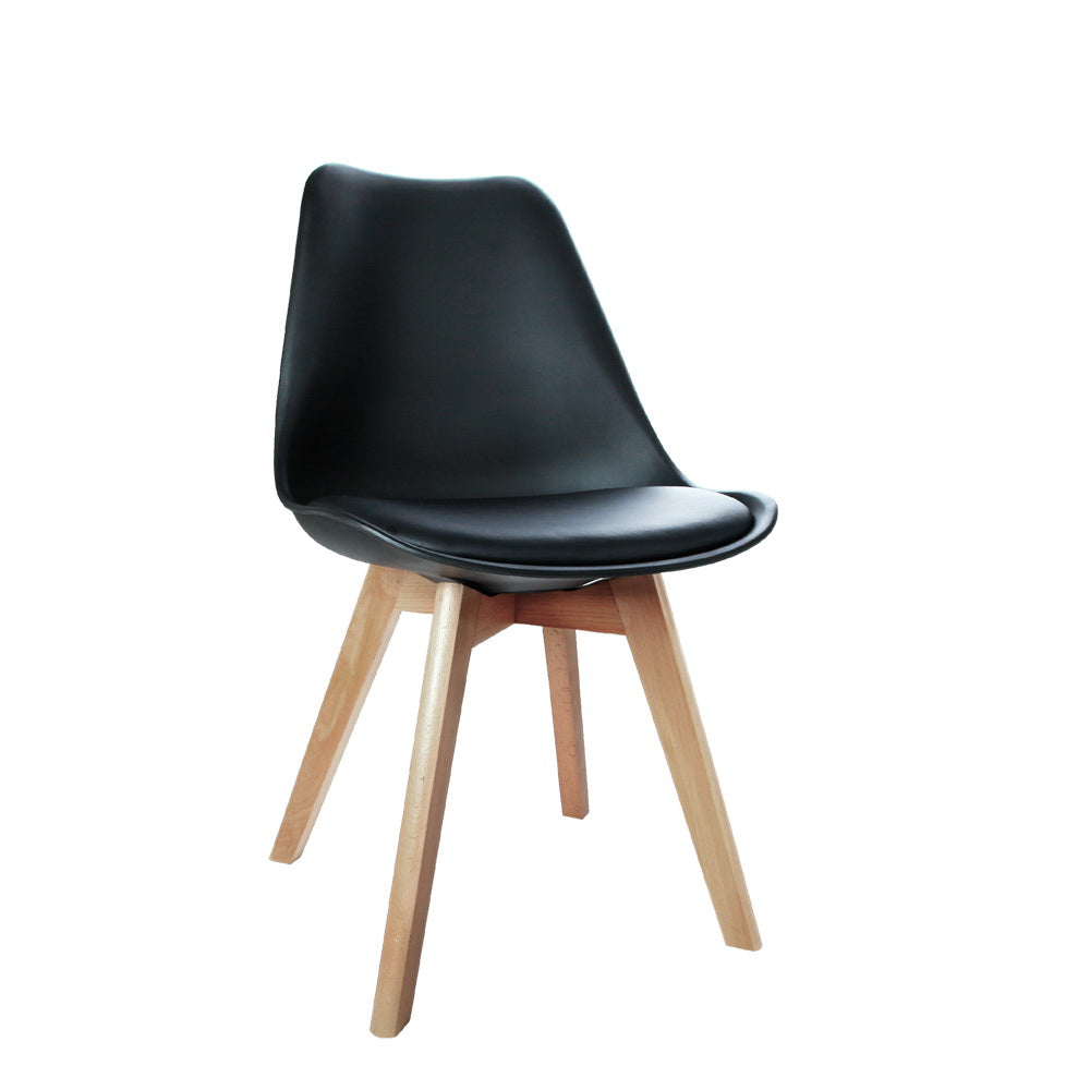 Empress Set of 4 Dining Chairs Leather Plastic Replica Wooden - Black