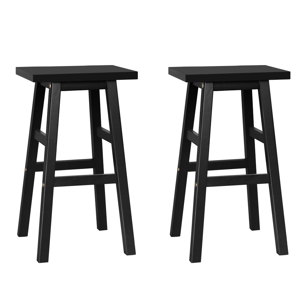 Set of 2 Lecce Beech Wood Bar Stools - Black
