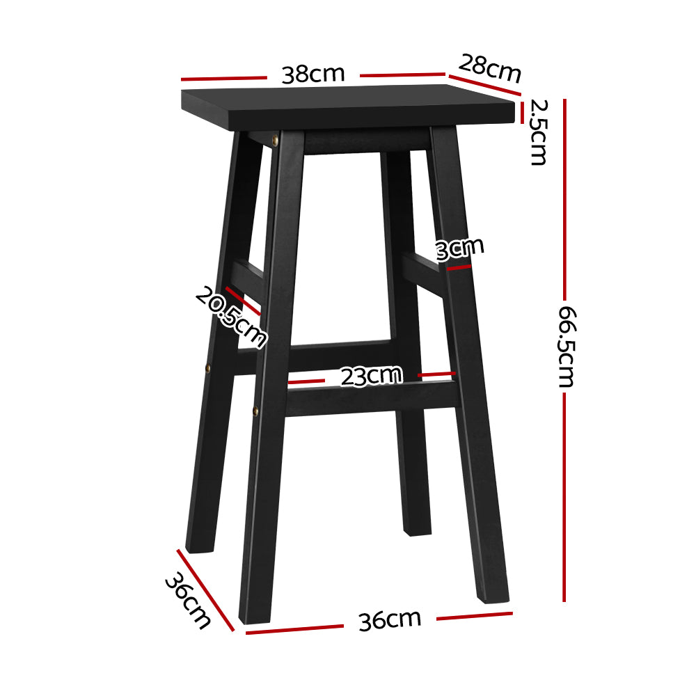 Set of 2 Lecce Beech Wood Bar Stools - Black