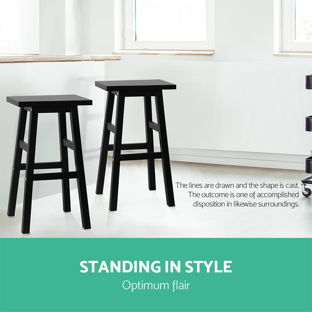 Set of 2 Lecce Beech Wood Bar Stools - Black