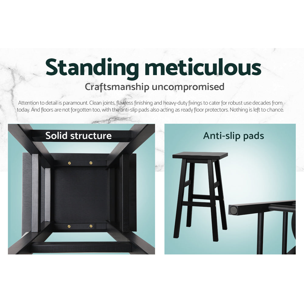 Set of 2 Lecce Beech Wood Bar Stools - Black