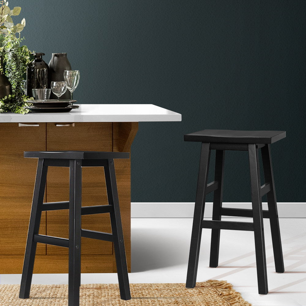 Set of 2 Lecce Beech Wood Bar Stools - Black