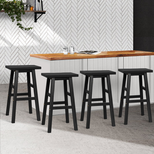 Set of 4 Lecce Beech Wood Bar Stools - Black