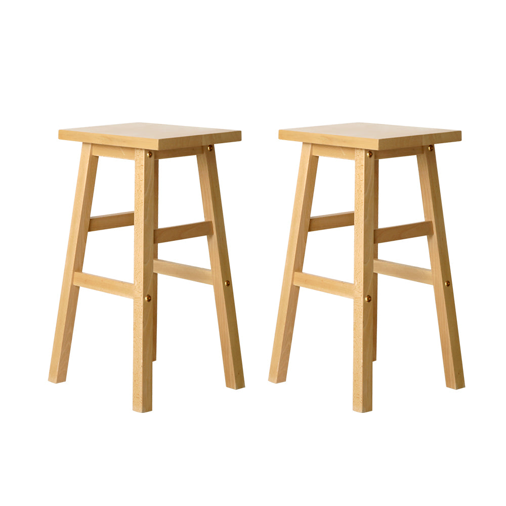 Set of 2 Lecce Beech Wood Bar Stools - Natural