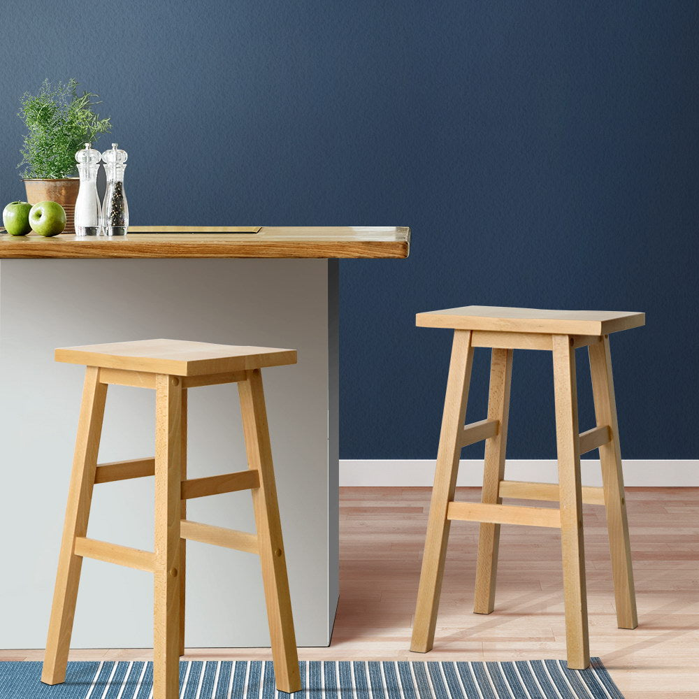 Set of 2 Lecce Beech Wood Bar Stools - Natural