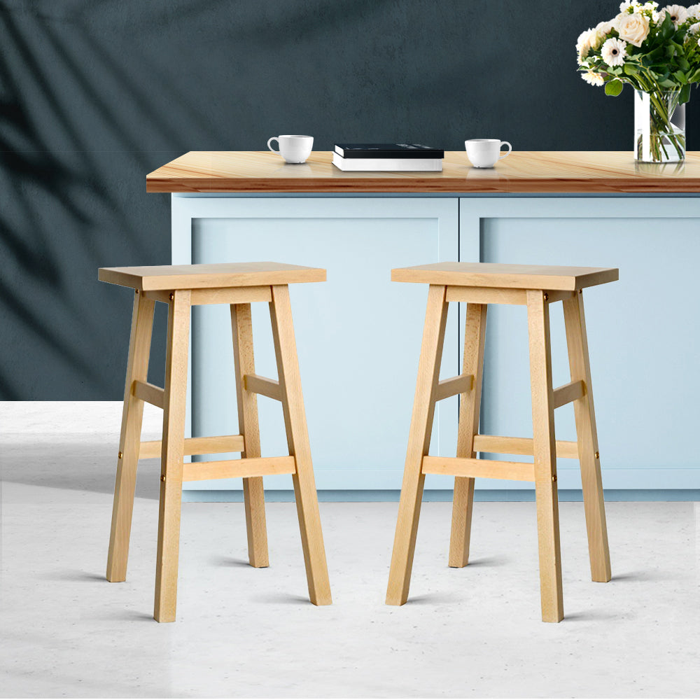 Set of 2 Lecce Beech Wood Bar Stools - Natural