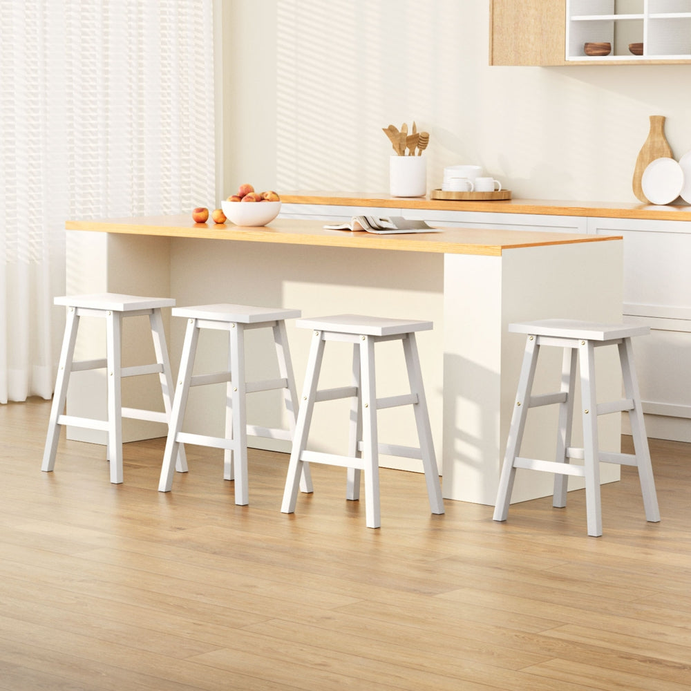 Set of 4 Lecce Bar Stools Kitchen Chairs Wooden - White