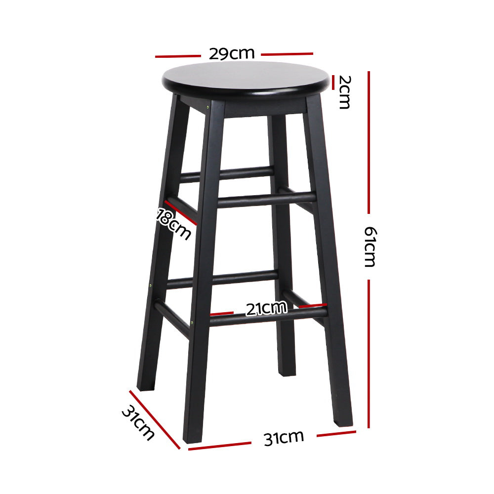 Set of 2 Lucerne Beech Wood Backless Bar Stools - Black