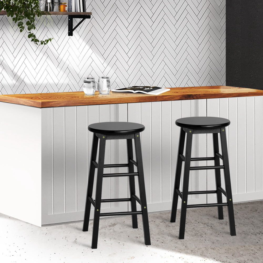 Set of 2 Lucerne Beech Wood Backless Bar Stools - Black