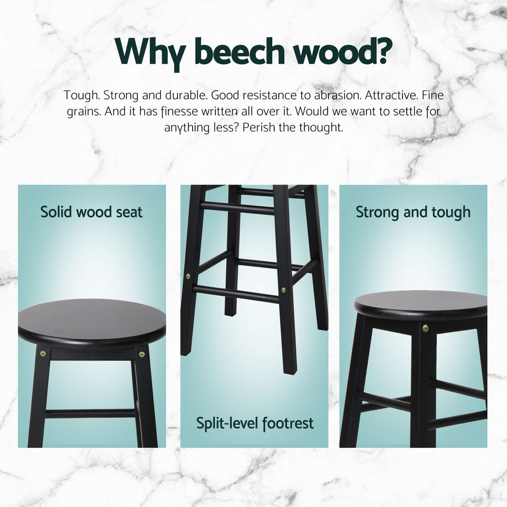 Set of 4 Lucerne Bar Stools Round Chairs Wooden - Black