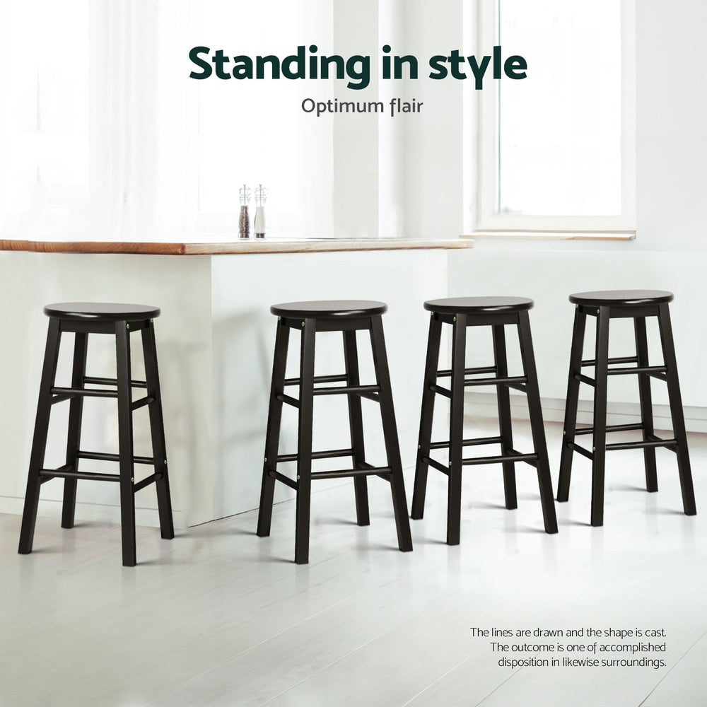 Set of 4 Lucerne Bar Stools Round Chairs Wooden - Black