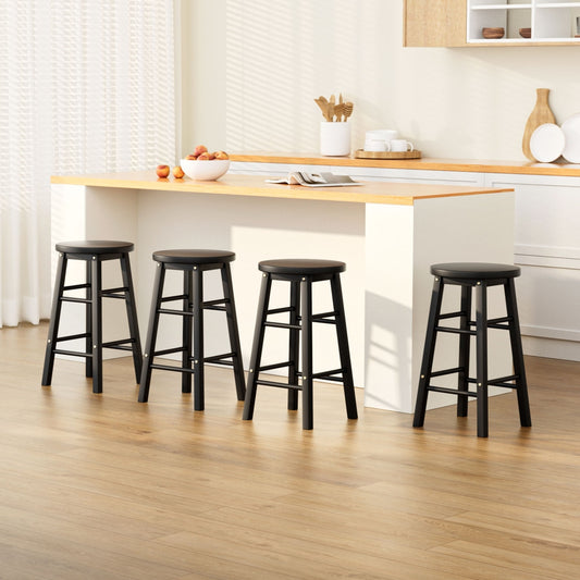 Set of 4 Lucerne Bar Stools Round Chairs Wooden - Black