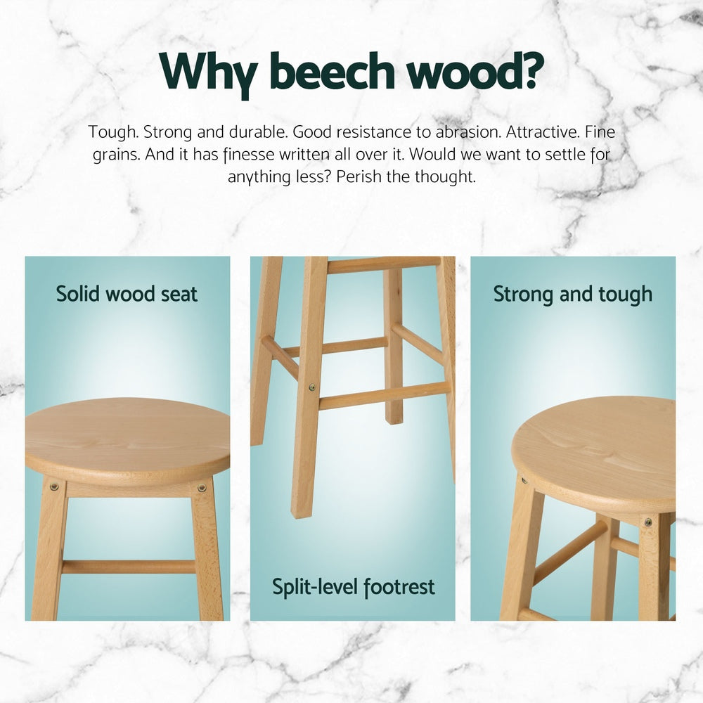 Set of 4 Lucerne Bar Stools Round Chairs Wooden - Natural