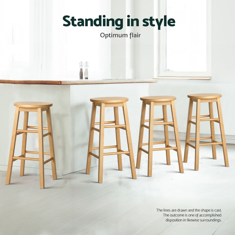 Set of 4 Lucerne Bar Stools Round Chairs Wooden - Natural
