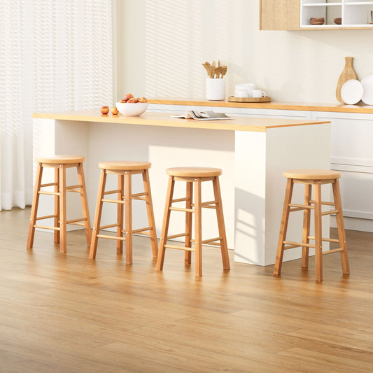 Set of 4 Lucerne Bar Stools Round Chairs Wooden - Natural