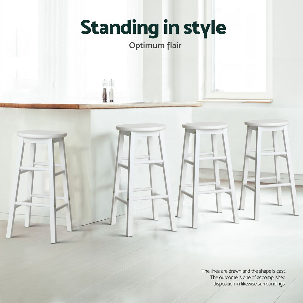 Set of 4 Lucerne Bar Stools Round Chairs Wooden - White