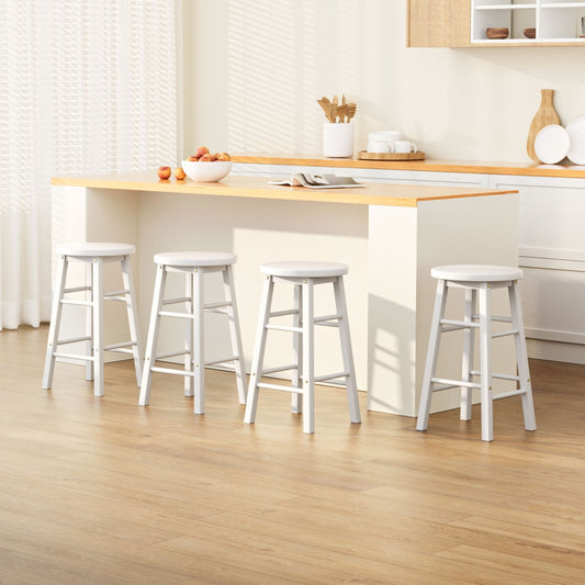Set of 4 Lucerne Bar Stools Round Chairs Wooden - White