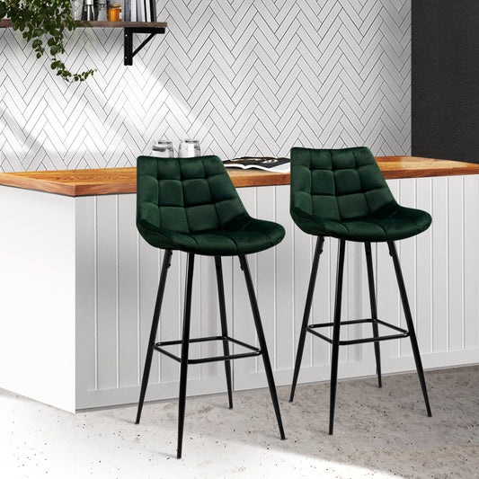 Set of 2 Loures Velvet Bar Stools - Green