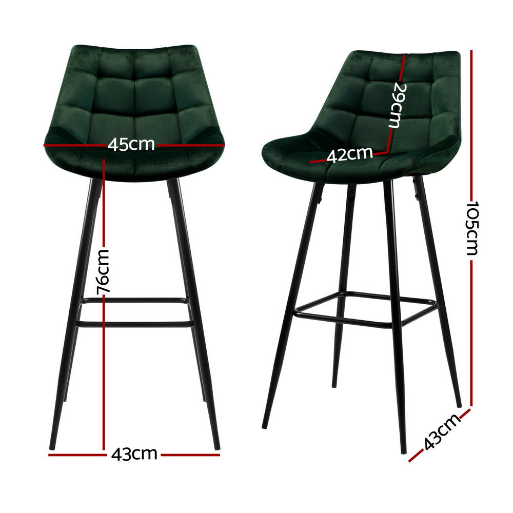 Set of 4 Loures Bar Stools Velvet Chairs - Green