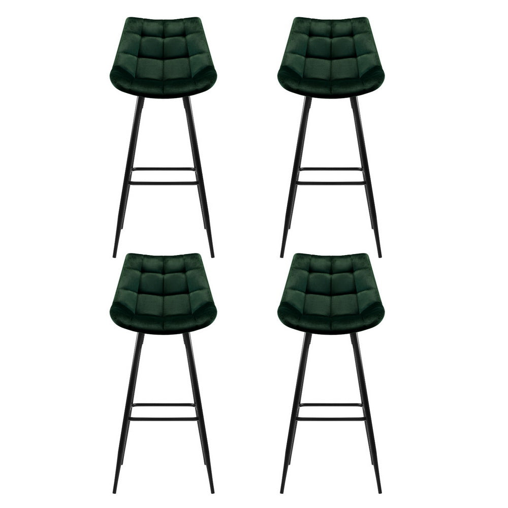 Set of 4 Loures Bar Stools Velvet Chairs - Green