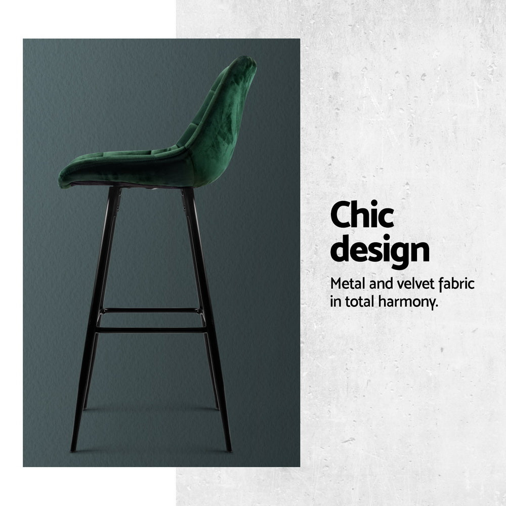 Set of 4 Loures Bar Stools Velvet Chairs - Green