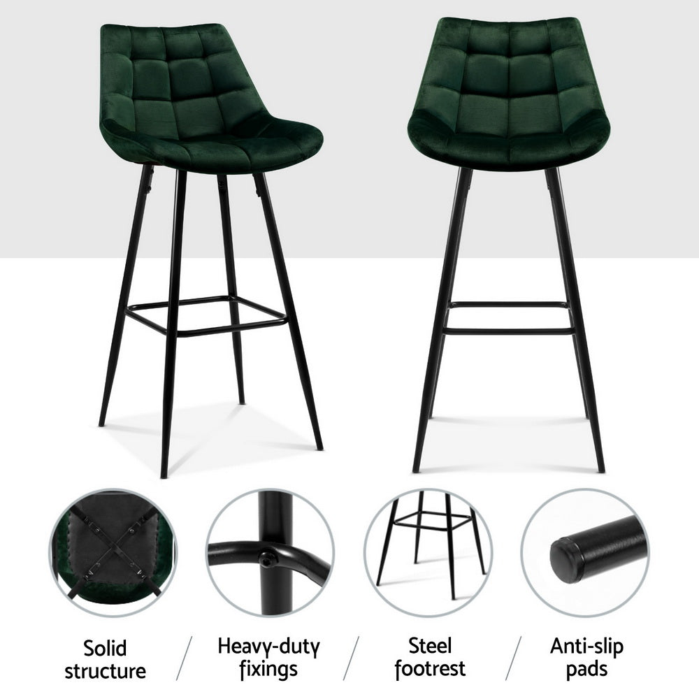Set of 4 Loures Bar Stools Velvet Chairs - Green