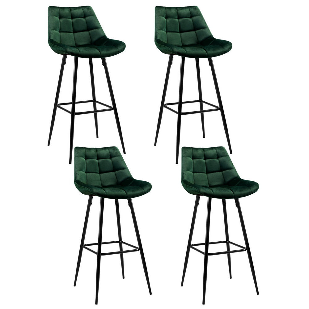 Set of 4 Loures Bar Stools Velvet Chairs - Green