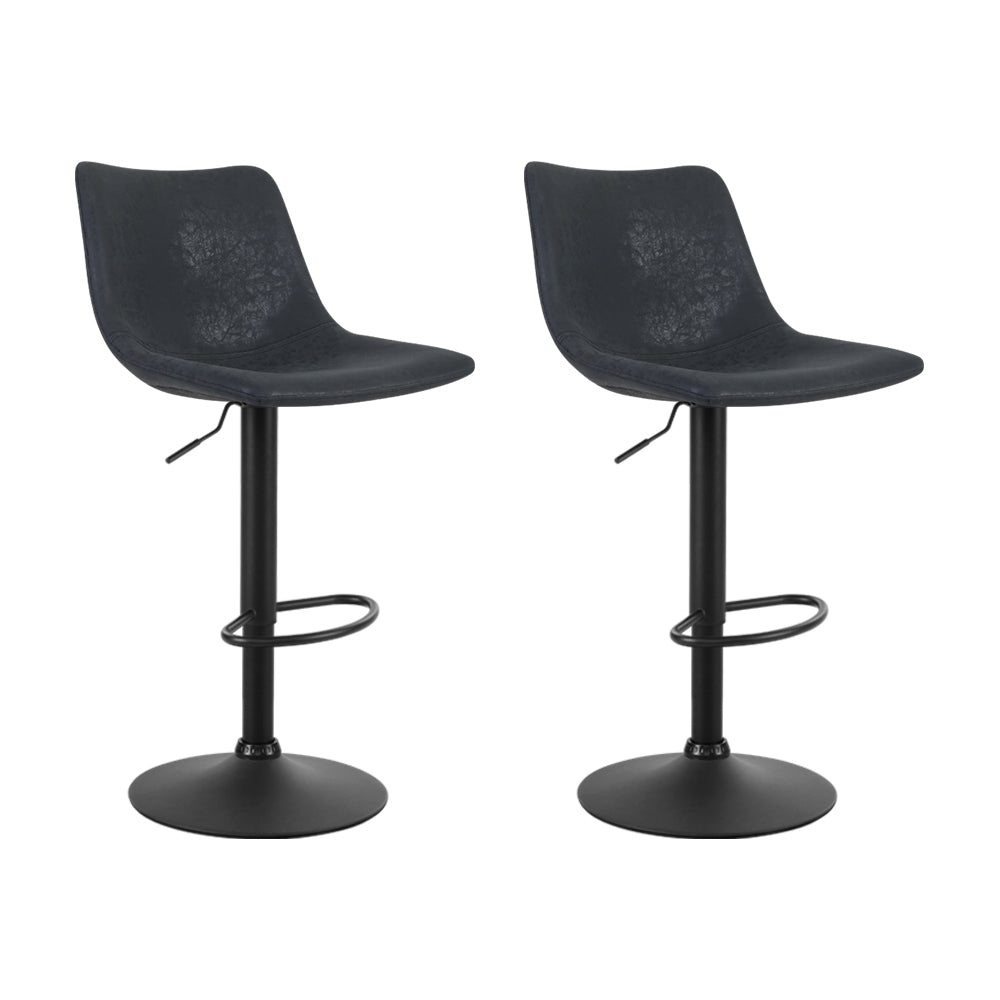 Set of 2 Leiria Bar Stools Gas Lift - Black