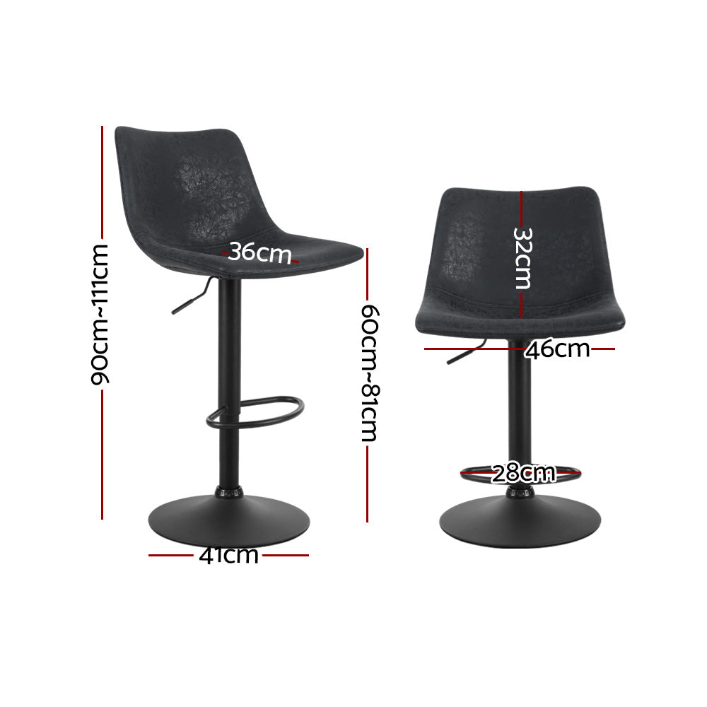 Set of 2 Leiria Bar Stools Gas Lift - Black