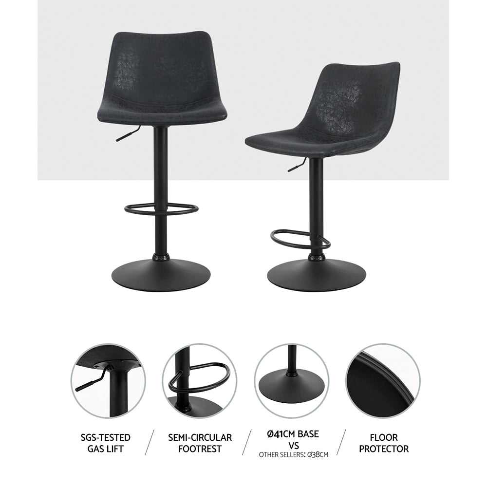 Set of 2 Leiria Bar Stools Gas Lift - Black