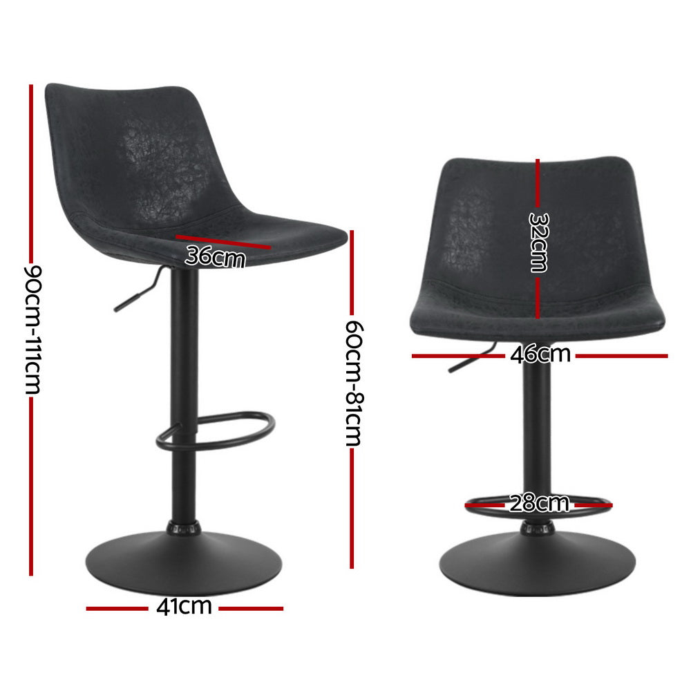 Set of 4 Leiria Bar Stools Vintage Leather Swivel Gas Lift - Black