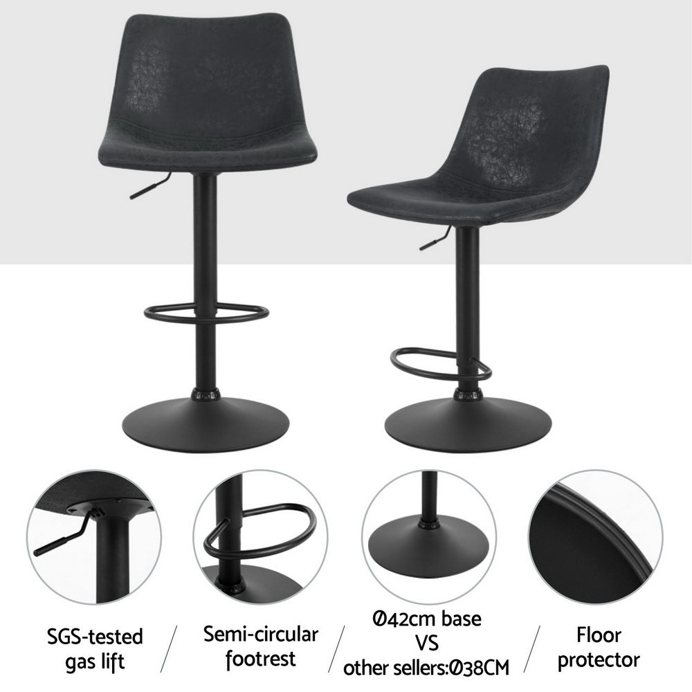 Set of 4 Leiria Bar Stools Vintage Leather Swivel Gas Lift - Black