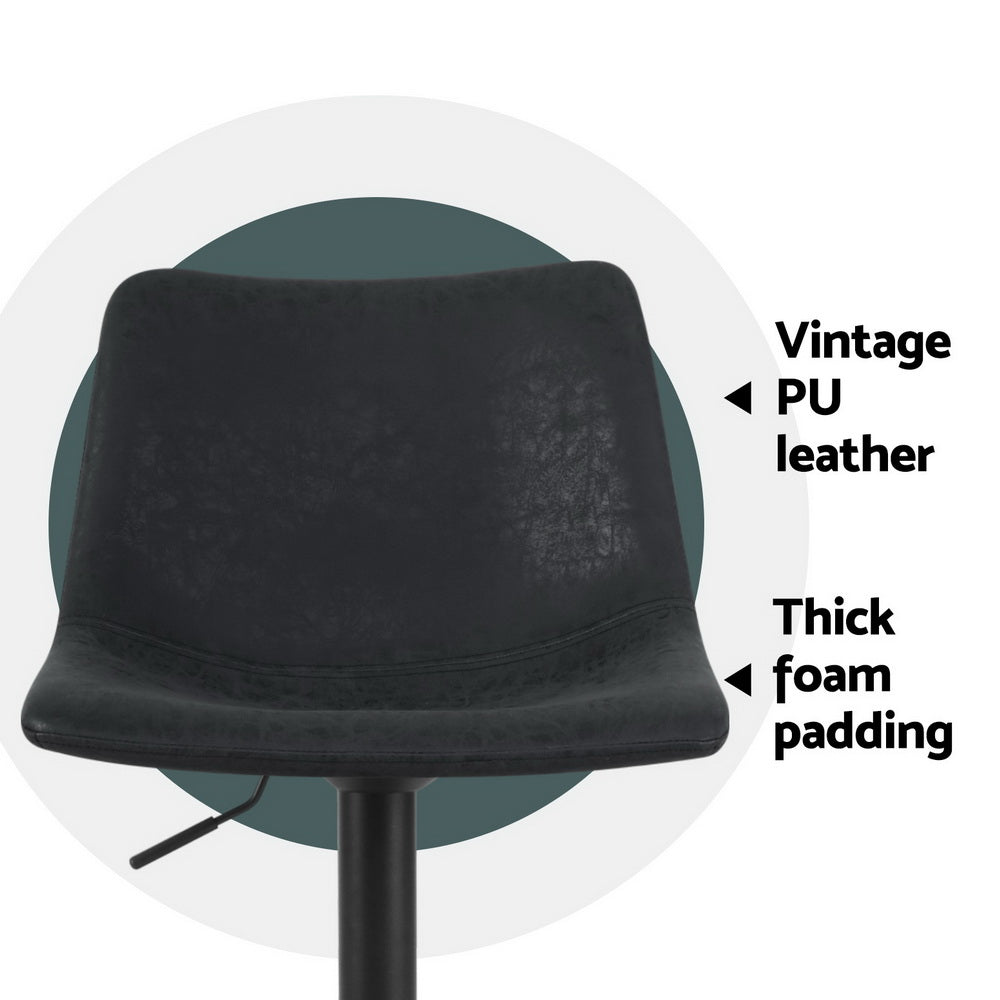 Set of 4 Leiria Bar Stools Vintage Leather Swivel Gas Lift - Black