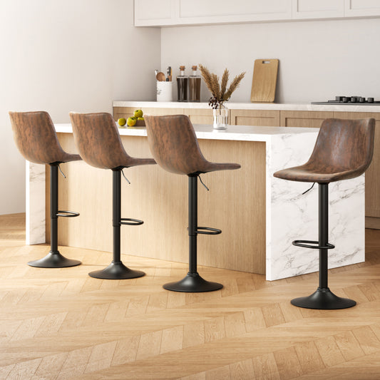Set of 4 Leiria Bar Stools Vintage Leather Swivel Gas Lift - Brown