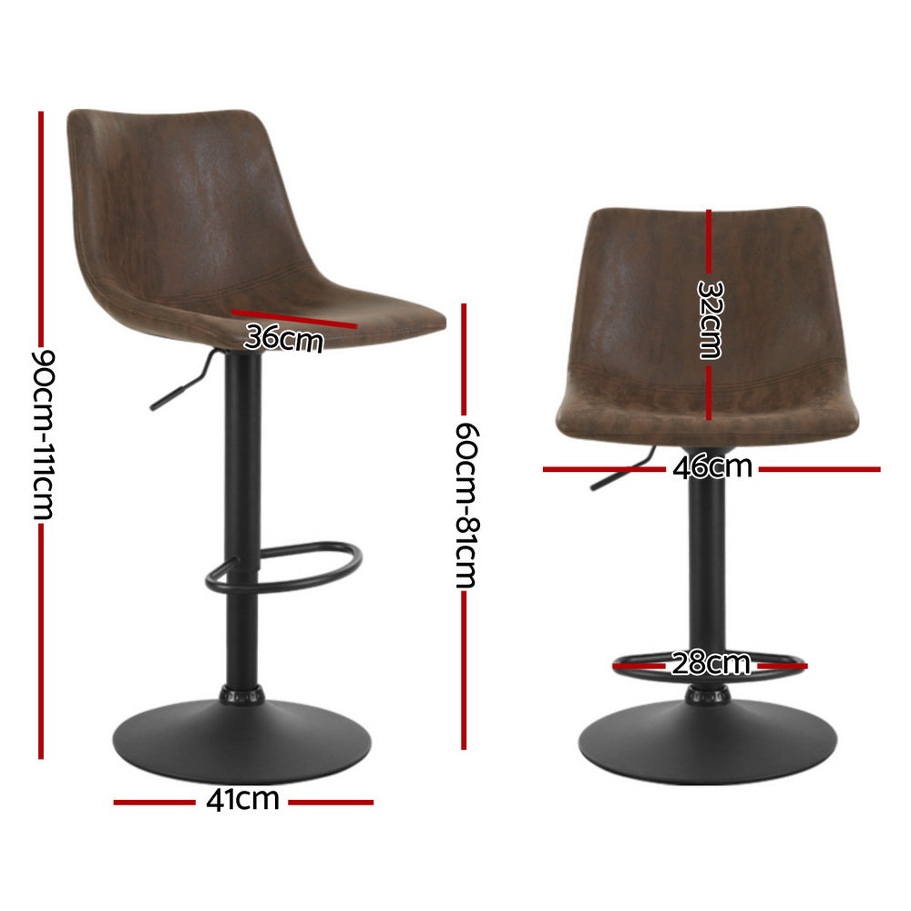 Set of 4 Leiria Bar Stools Vintage Leather Swivel Gas Lift - Brown