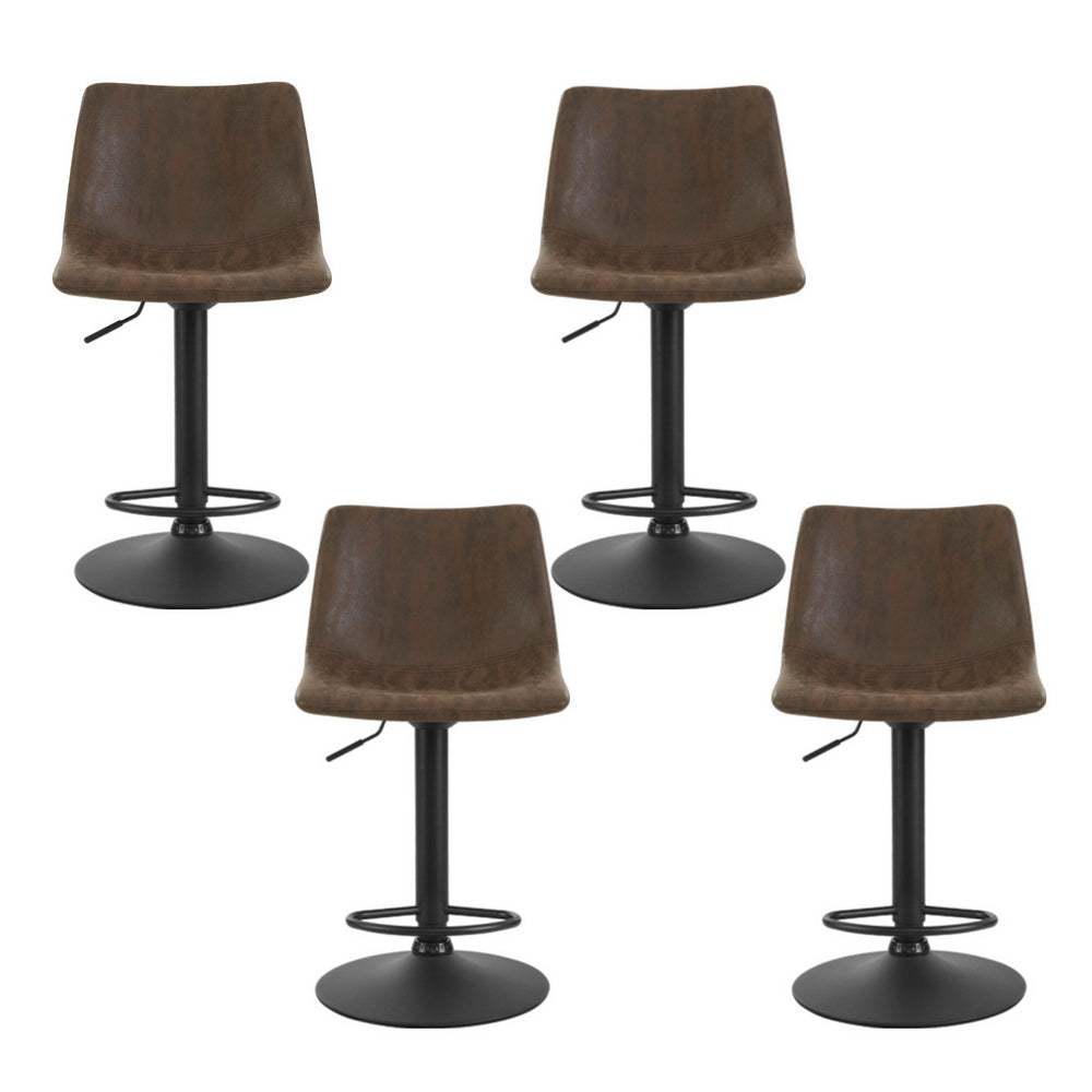 Set of 4 Leiria Bar Stools Vintage Leather Swivel Gas Lift - Brown