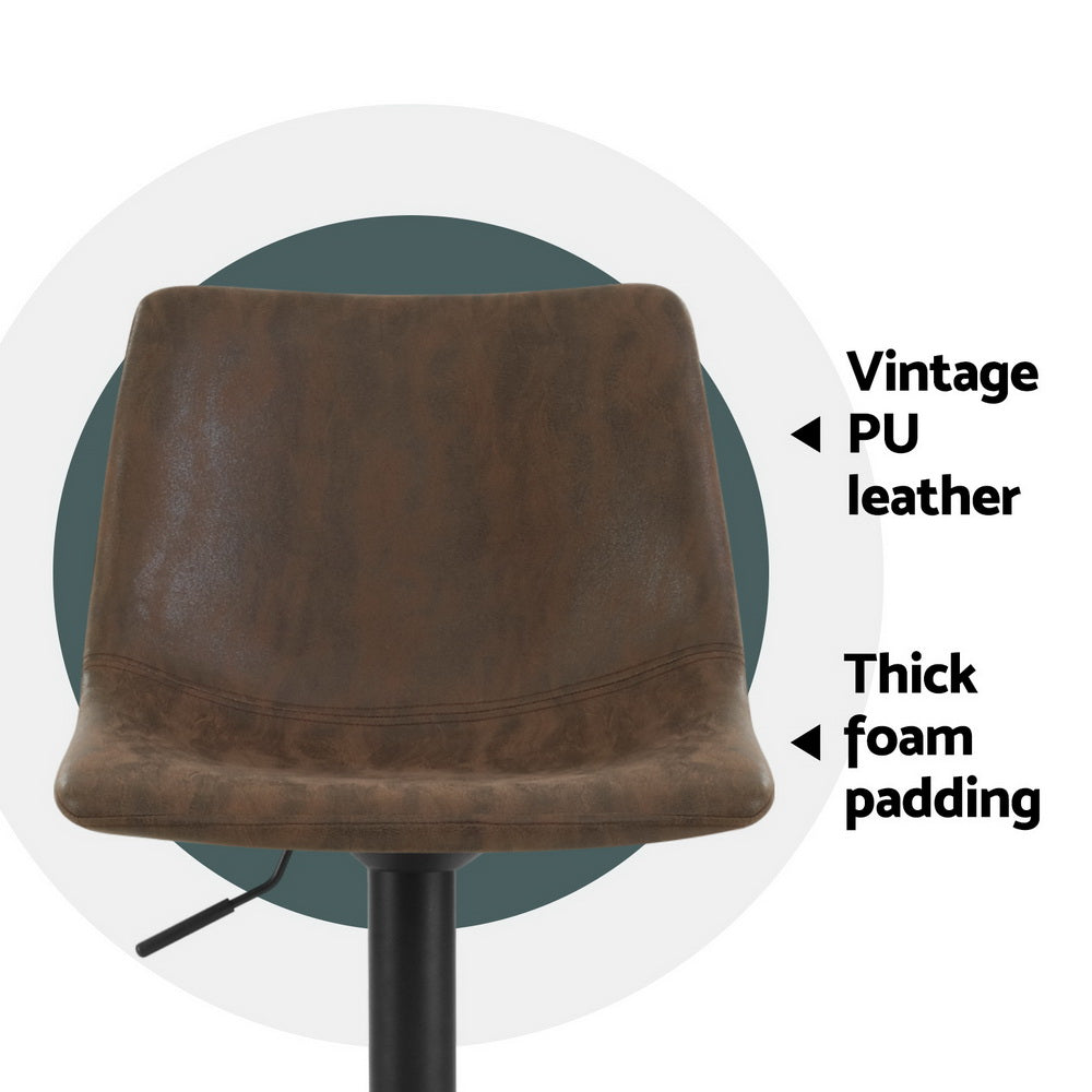 Set of 4 Leiria Bar Stools Vintage Leather Swivel Gas Lift - Brown