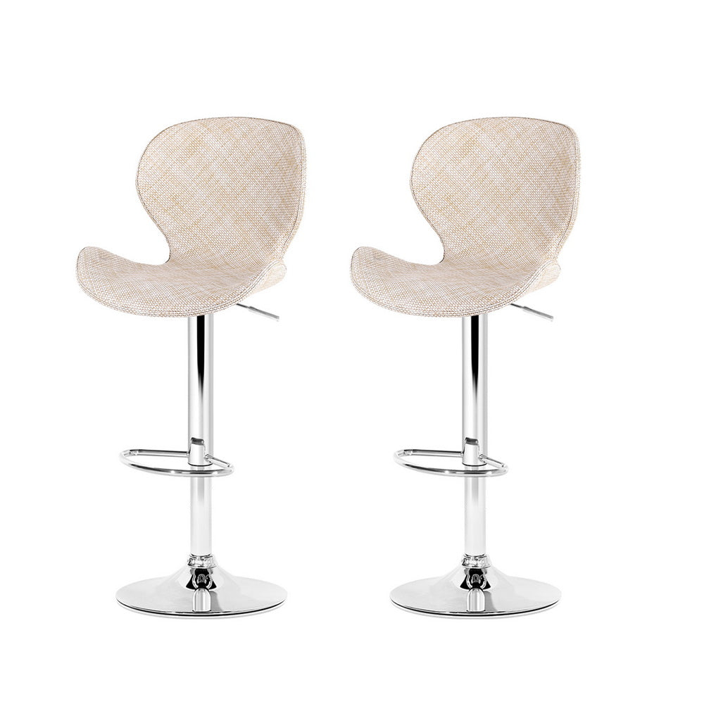 Set of 2 Visby Bar Stools Kitchen Swivel Gas Lift Counter Chair Wing PE Rattan - Beige
