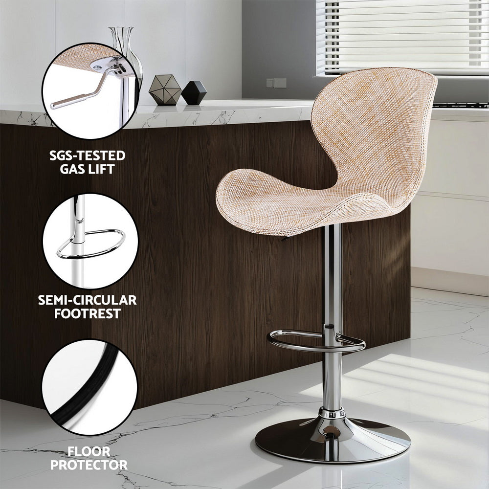 Set of 2 Visby Bar Stools Kitchen Swivel Gas Lift Counter Chair Wing PE Rattan - Beige