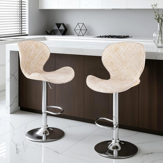Set of 2 Visby Bar Stools Kitchen Swivel Gas Lift Counter Chair Wing PE Rattan - Beige
