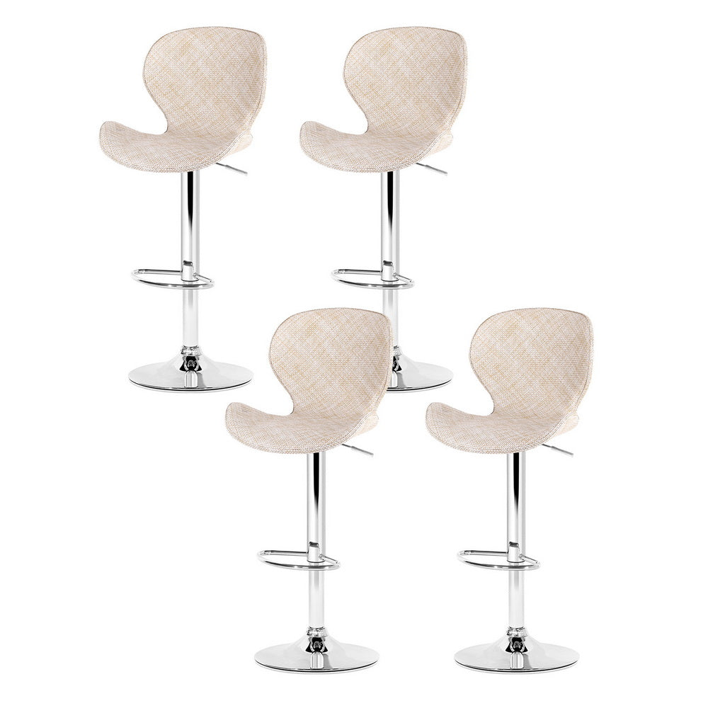 Set of 4 Visby Bar Stools Kitchen Swivel Gas Lift Counter Chair Wing PE Rattan - Beige